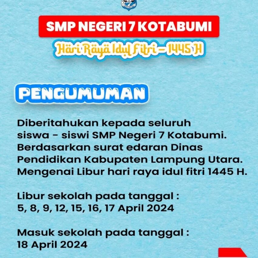 Pengumuman libur Hari Raya Idul Fitri-1445